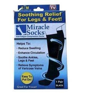 Miracle Socks Anti-Fatigue Compression Socks Black Adult S/M New in Box